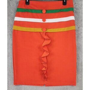 Mingtai Skirt Womens Large Orange Striped Ruffled Festive Retro Vintage Midi